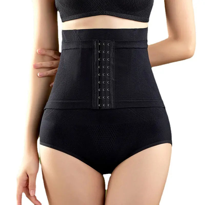 Women High Waist Belly Shaping Pants Black Buckle Pressurized