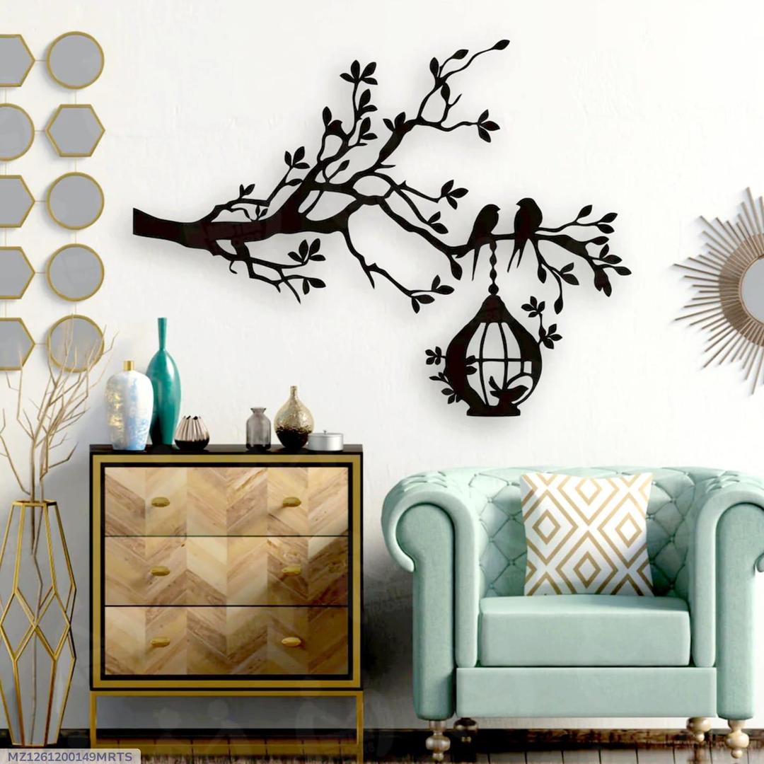 3D Wooden Wall Art Black Tree Birds Nest 30"