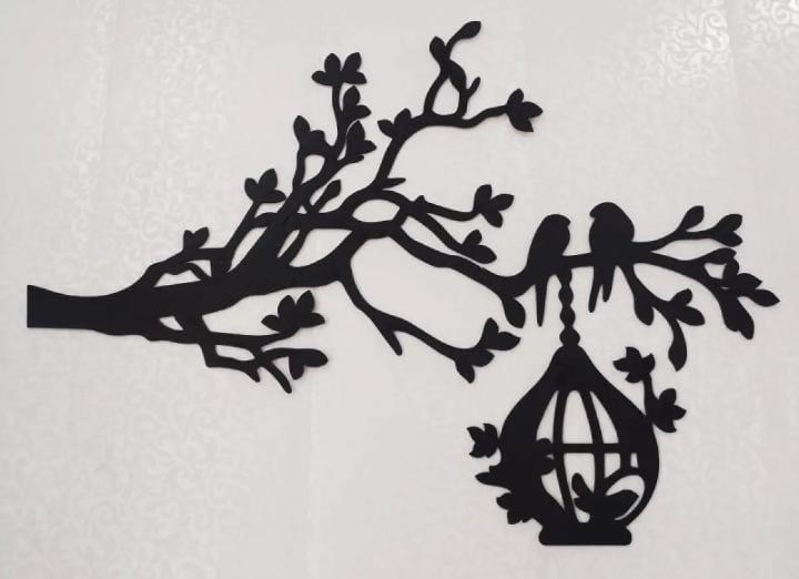 3D Wooden Wall Art Black Tree Birds Nest 30"