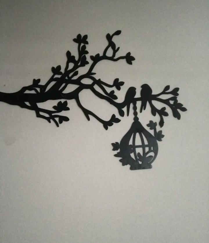 3D Wooden Wall Art Black Tree Birds Nest 30"
