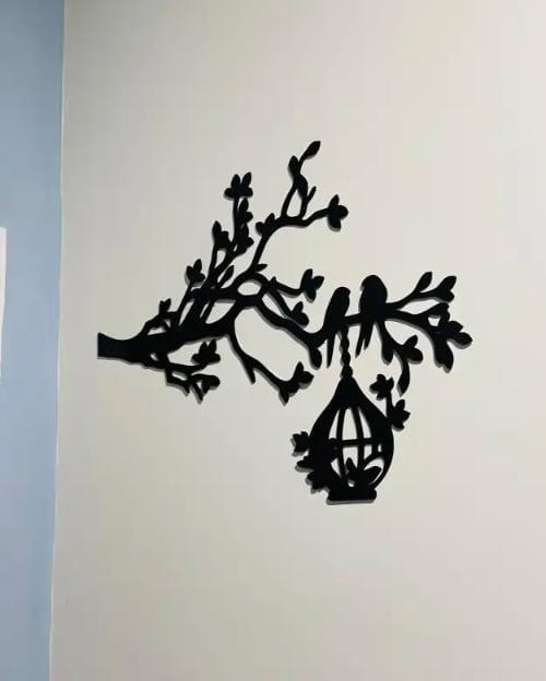 3D Wooden Wall Art Black Tree Birds Nest 30"