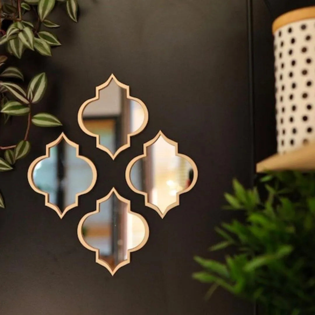 Modern Beige Acrylic Wall Mirror Set 4pcs