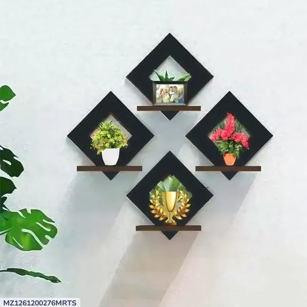 Stylish Black Wooden Wall Shelves Set of 4