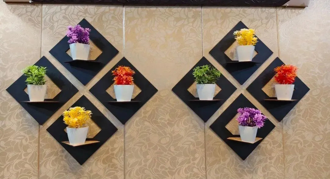Stylish Black Wooden Wall Shelves Set of 4