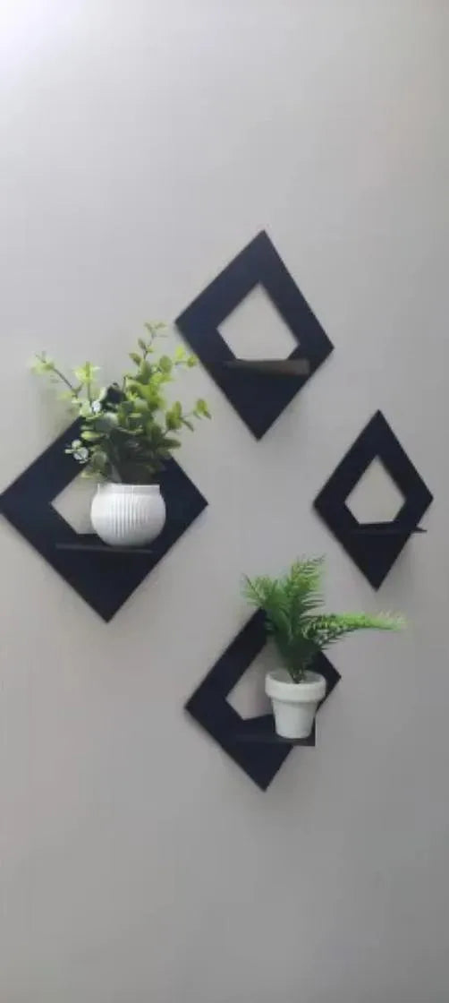 Stylish Black Wooden Wall Shelves Set of 4