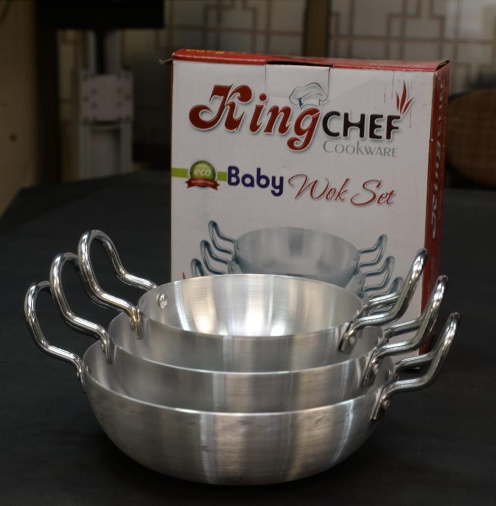 Premium Aluminium Mini Woks Set of 3 Silver