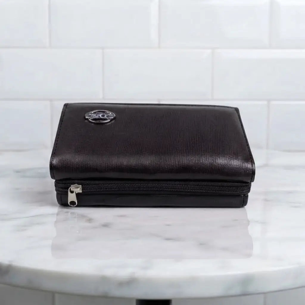 Ladies PU Leather Hand clutch Double Flap-Dark Brown
