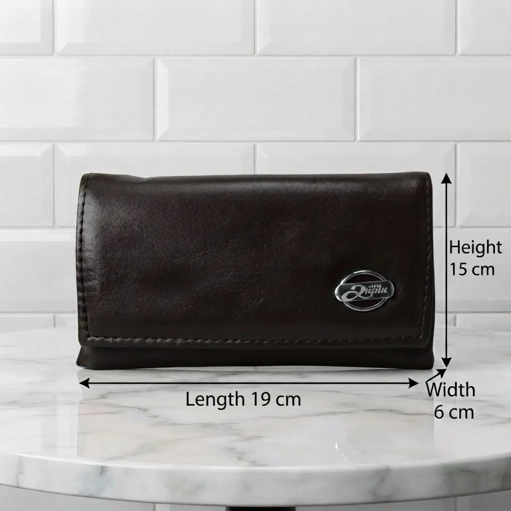 Ladies PU Leather Hand clutch Double Flap-Dark Brown