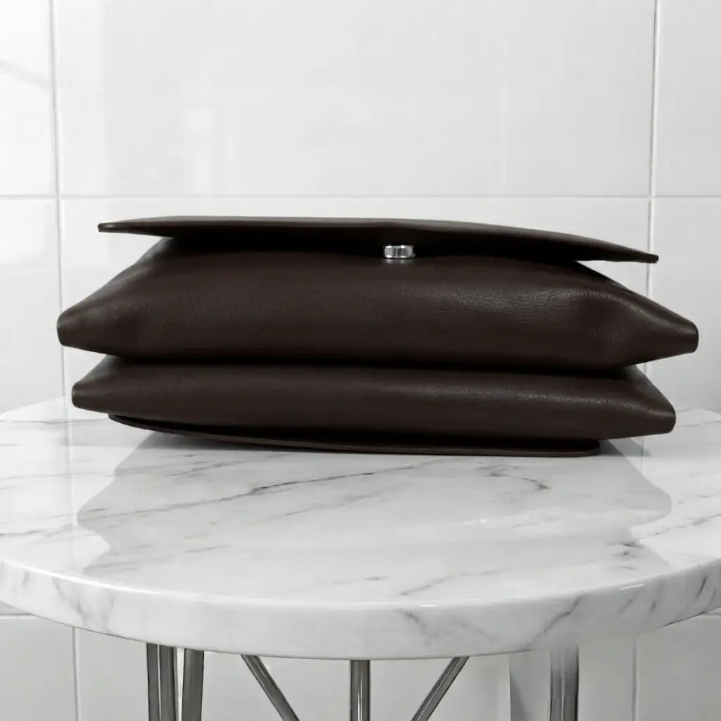 Ladies PU Leather Hand clutch Double Flap-Dark Brown