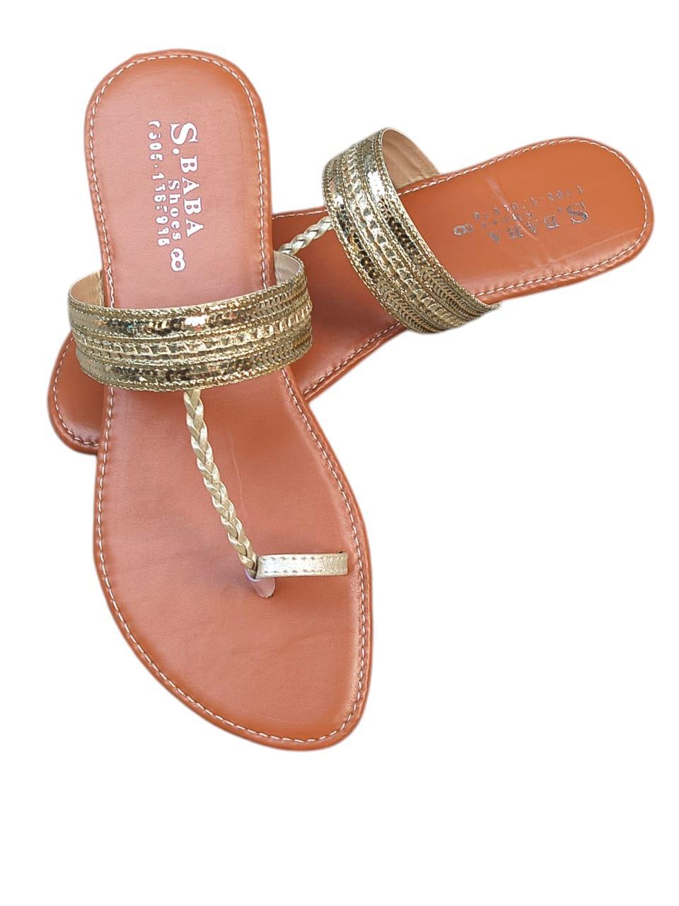 Golden PU Leather Kolhapuri Chappals for Women Sizes 6-11