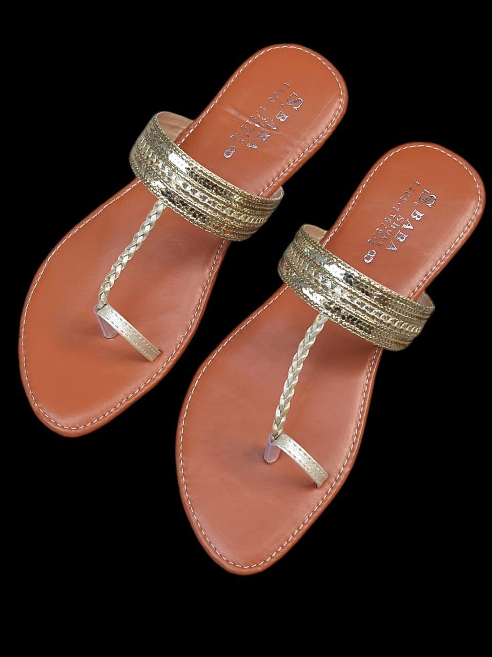 Golden PU Leather Kolhapuri Chappals for Women Sizes 6-11
