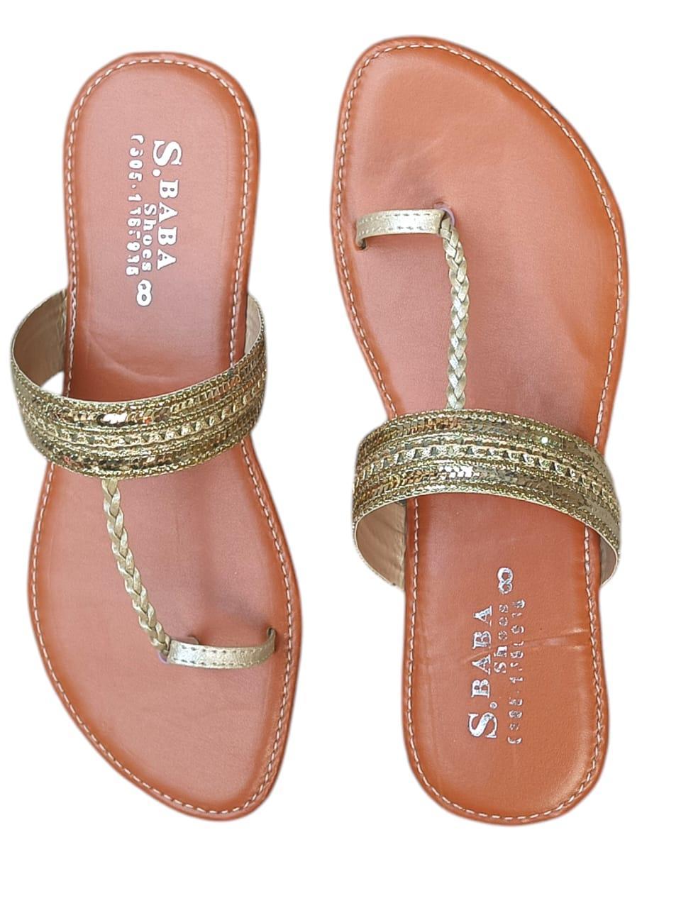 Golden PU Leather Kolhapuri Chappals for Women Sizes 6-11