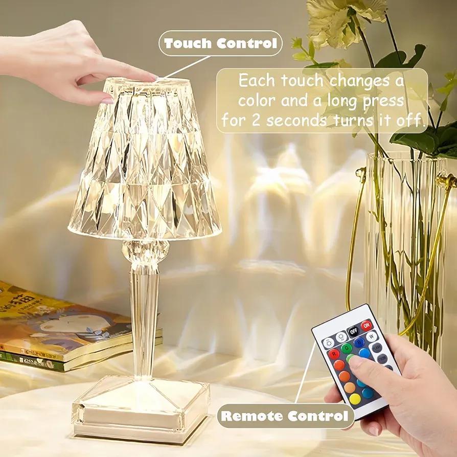 Rechargeable Crystal Table Lamp with Touch & Remote Control