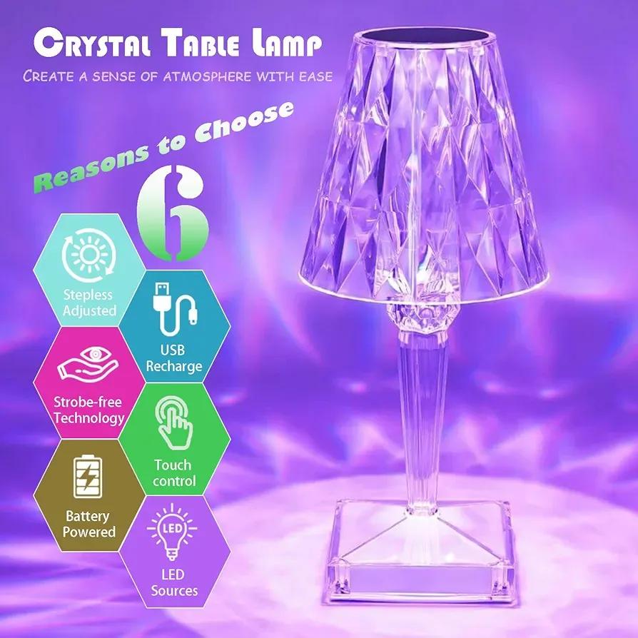 Rechargeable Crystal Table Lamp with Touch & Remote Control
