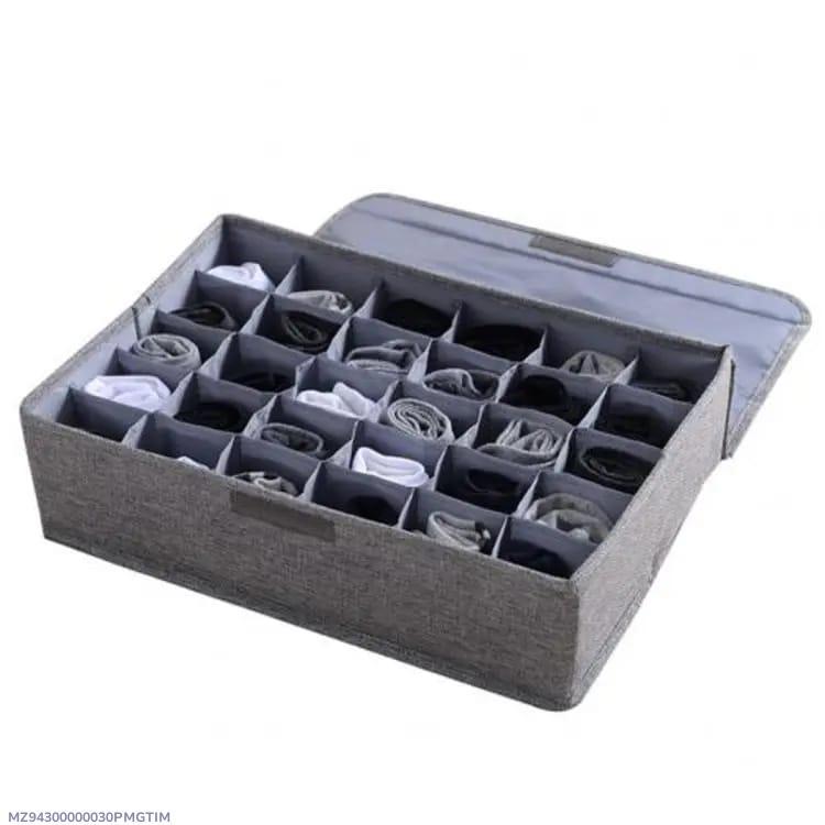 24-Grid Socks Organizer Grey Nylon Compact