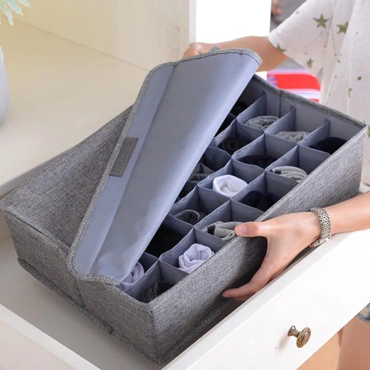 24-Grid Socks Organizer Grey Nylon Compact