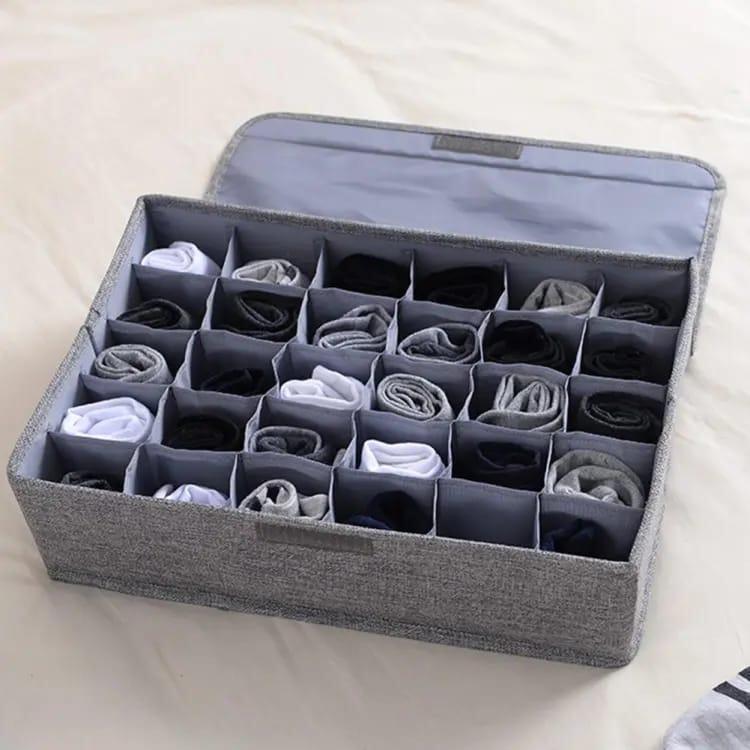 24-Grid Socks Organizer Grey Nylon Compact