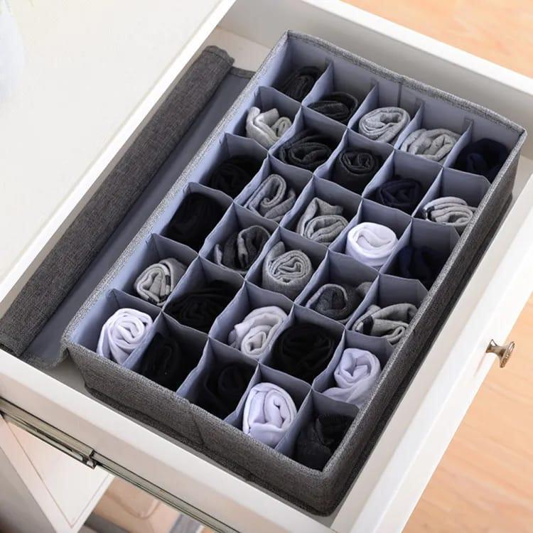 24-Grid Socks Organizer Grey Nylon Compact